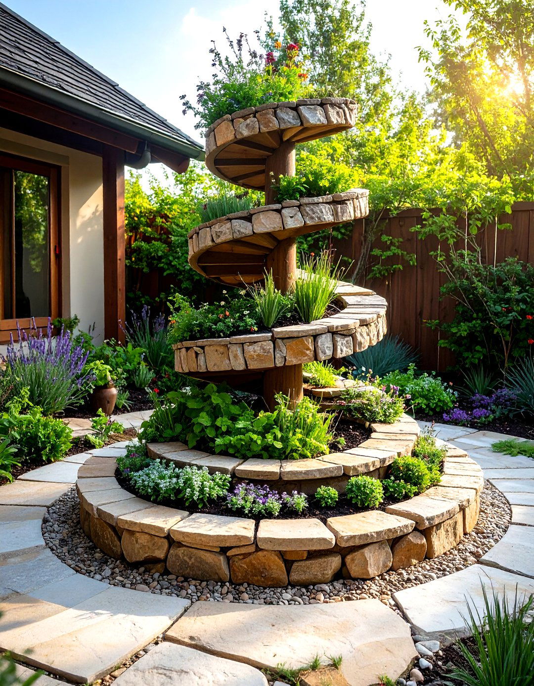 The DIY Tiered Herb Spiral Patio - 30 diy patio ideas