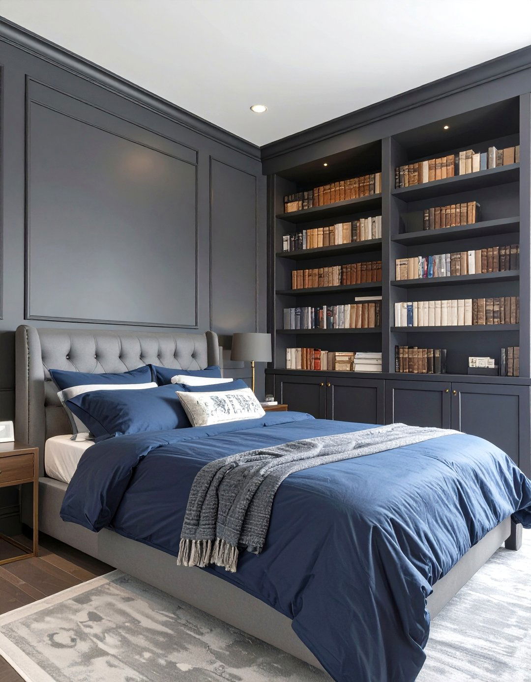 The Dark Academia Bedroom - 30 navy blue and grey bedroom ideas