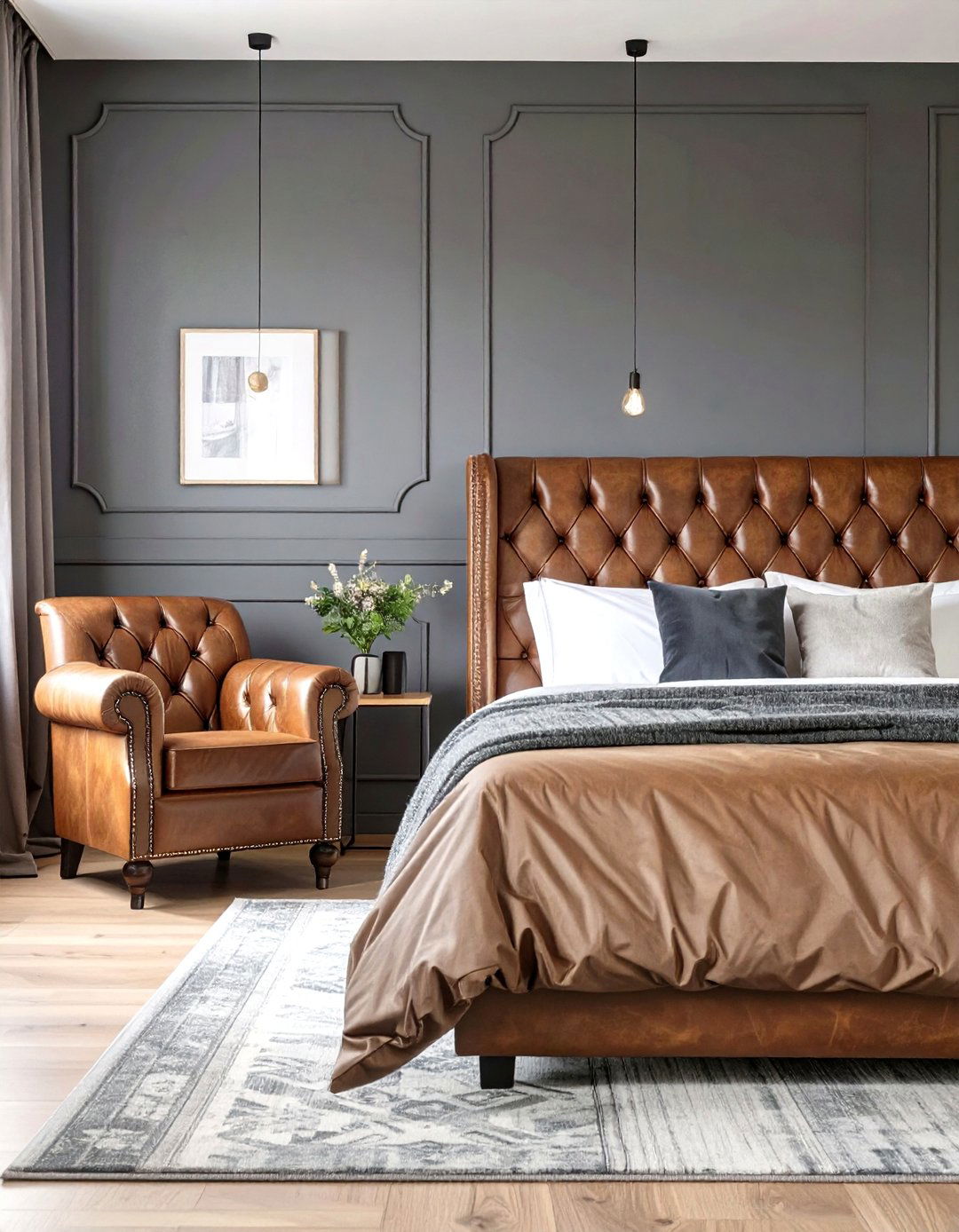The Dark Bedroom with Leather Details - 30 dark bedroom ideas