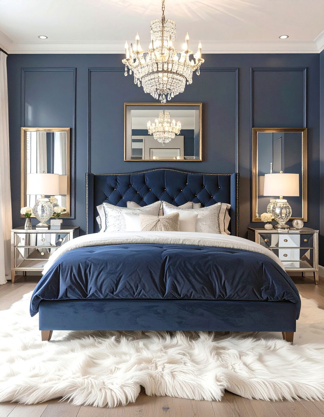 The Dark Blue Glam Bedroom - 30 dark blue bedroom ideas