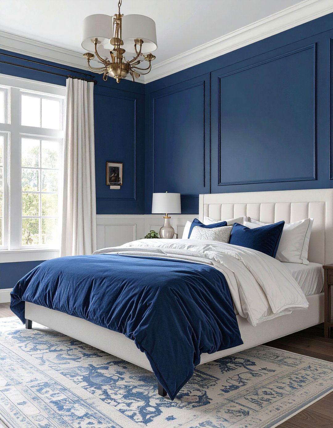 The Dark Blue Wainscoting Bedroom - 30 dark blue bedroom ideas