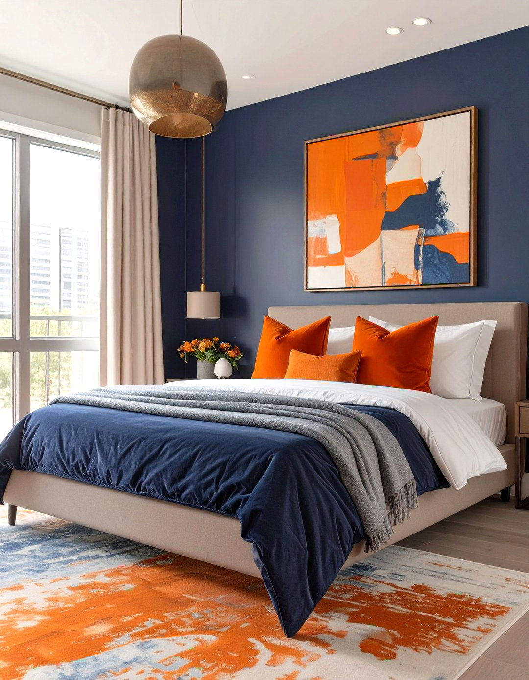 The Dark Blue and Burnt Orange Bedroom - 30 dark blue bedroom ideas