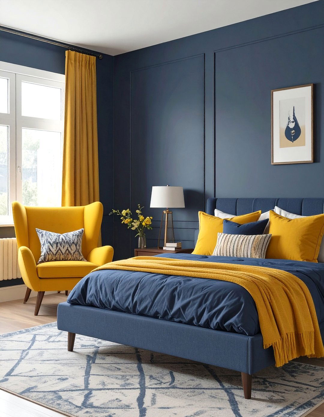 The Dark Blue and Mustard Yellow Bedroom - 30 dark blue bedroom ideas