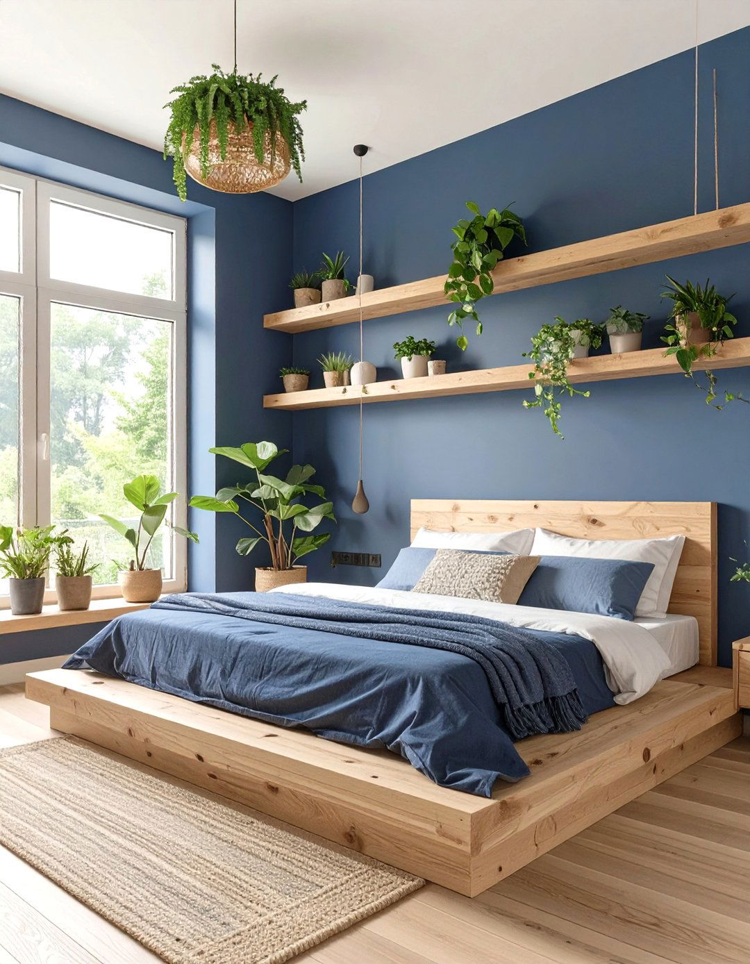 The Dark Blue and Natural Wood Bedroom - 30 dark blue bedroom ideas
