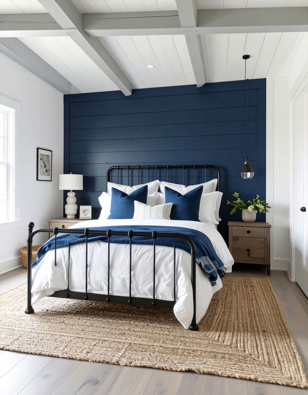 The Dark Blue and White Farmhouse Bedroom - 30 dark blue bedroom ideas