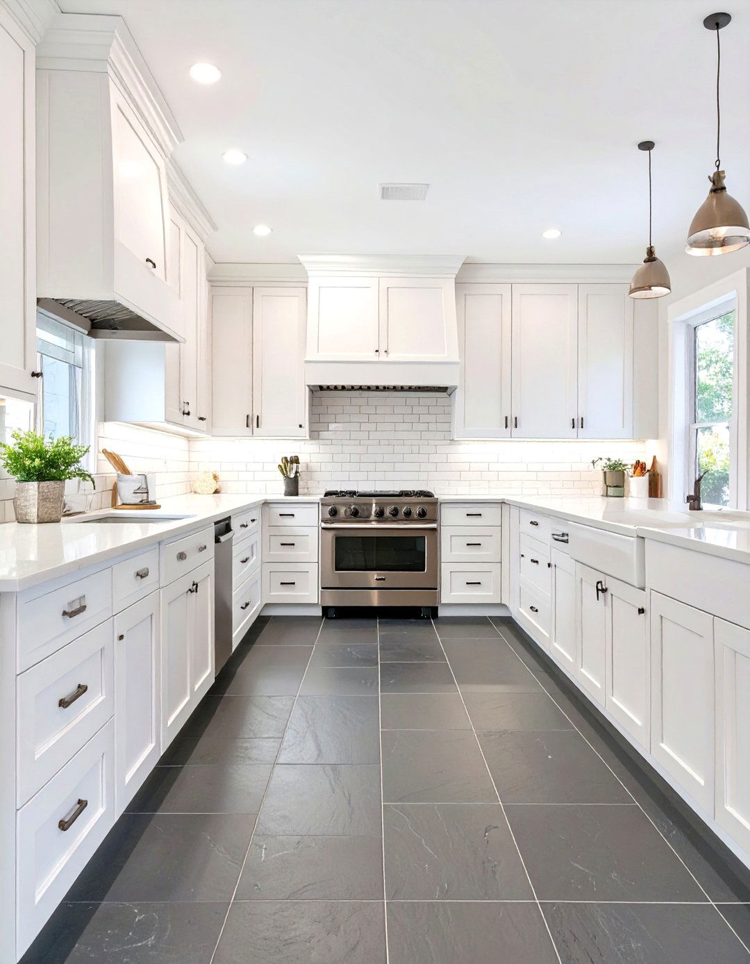 The Dark Floor Contrast Kitchen - 30 modern farmhouse kitchen ideas
