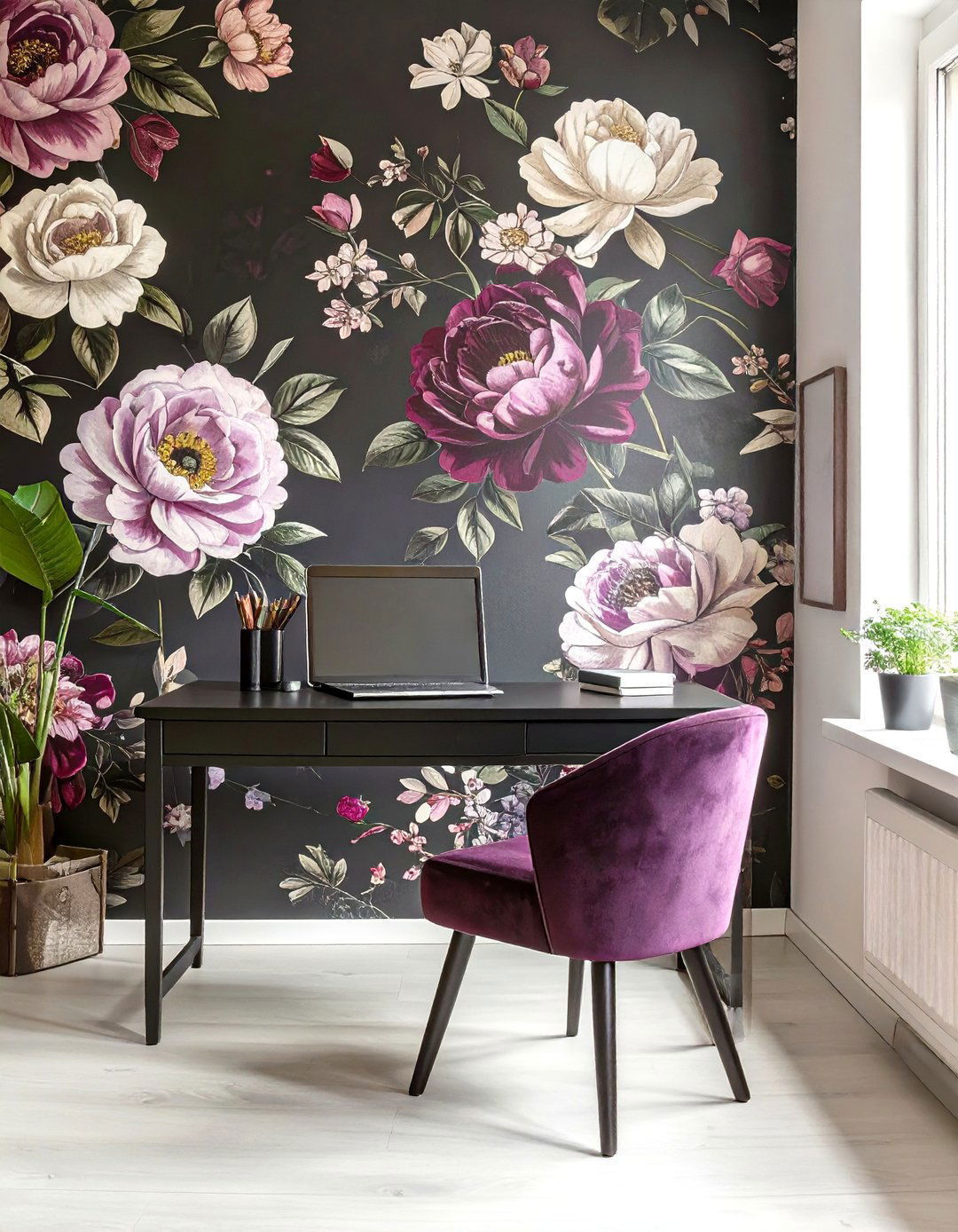 The Dark Floral Office - 30 dark office ideas