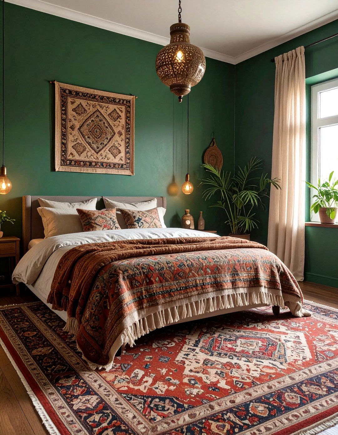 The Dark Green Bedroom with Global Influences - 30 dark green bedroom ideas