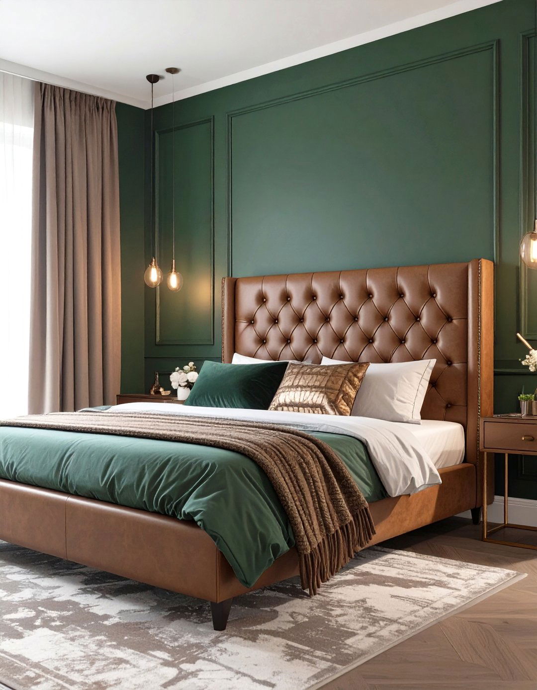 The Dark Green Bedroom with Leather Details - 30 dark green bedroom ideas