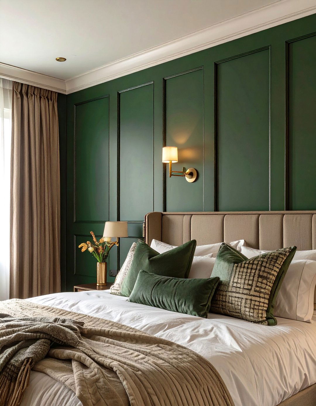 The Dark Green Bedroom with Paneled Walls - 30 dark green bedroom ideas