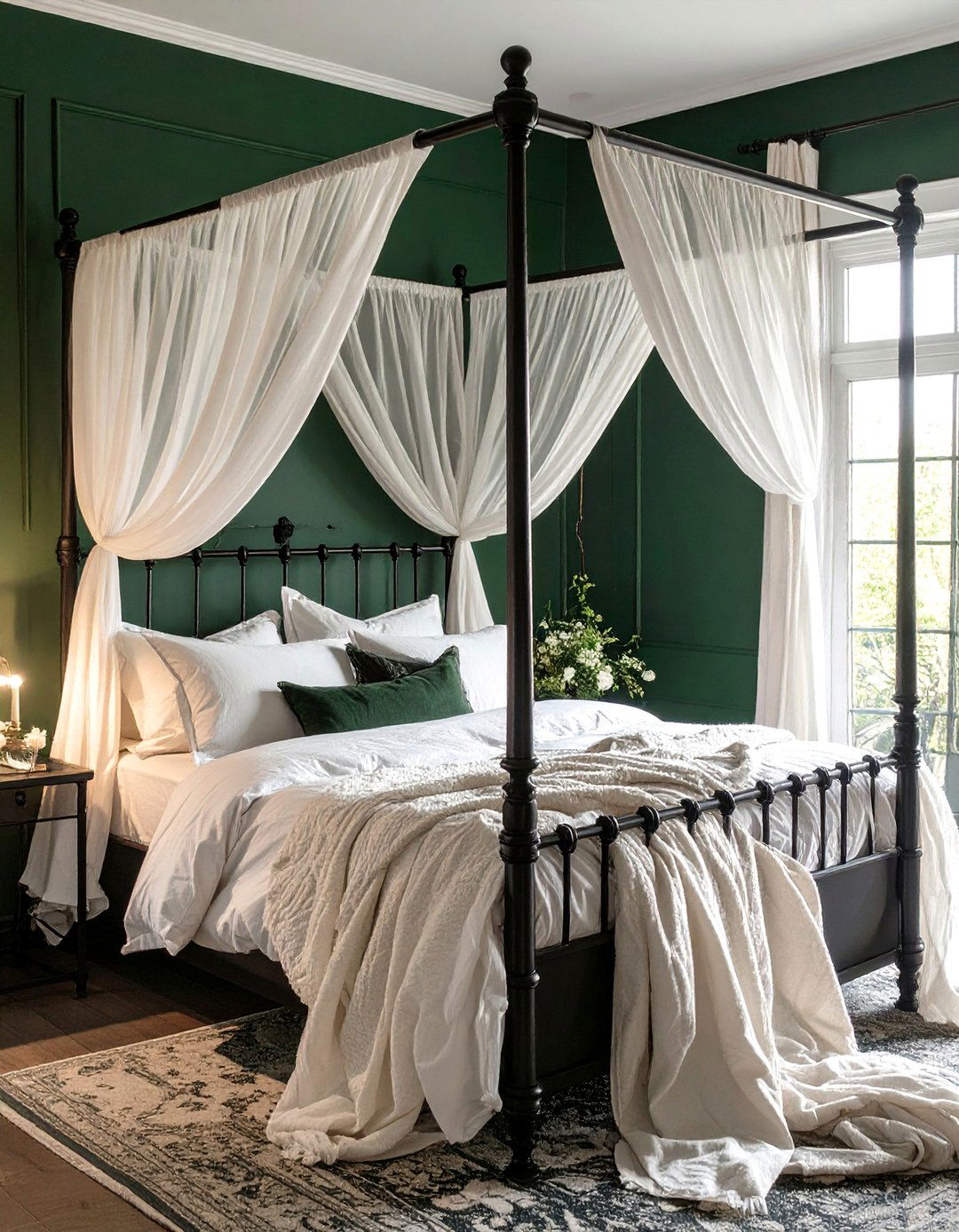 The Dark Green Bedroom with a Canopy Bed - 30 dark green bedroom ideas