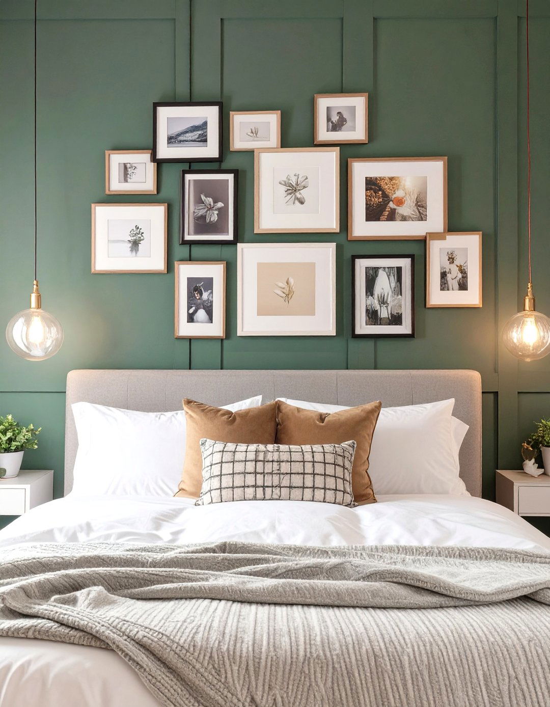 The Dark Green Bedroom with a Gallery Wall - 30 dark green bedroom ideas
