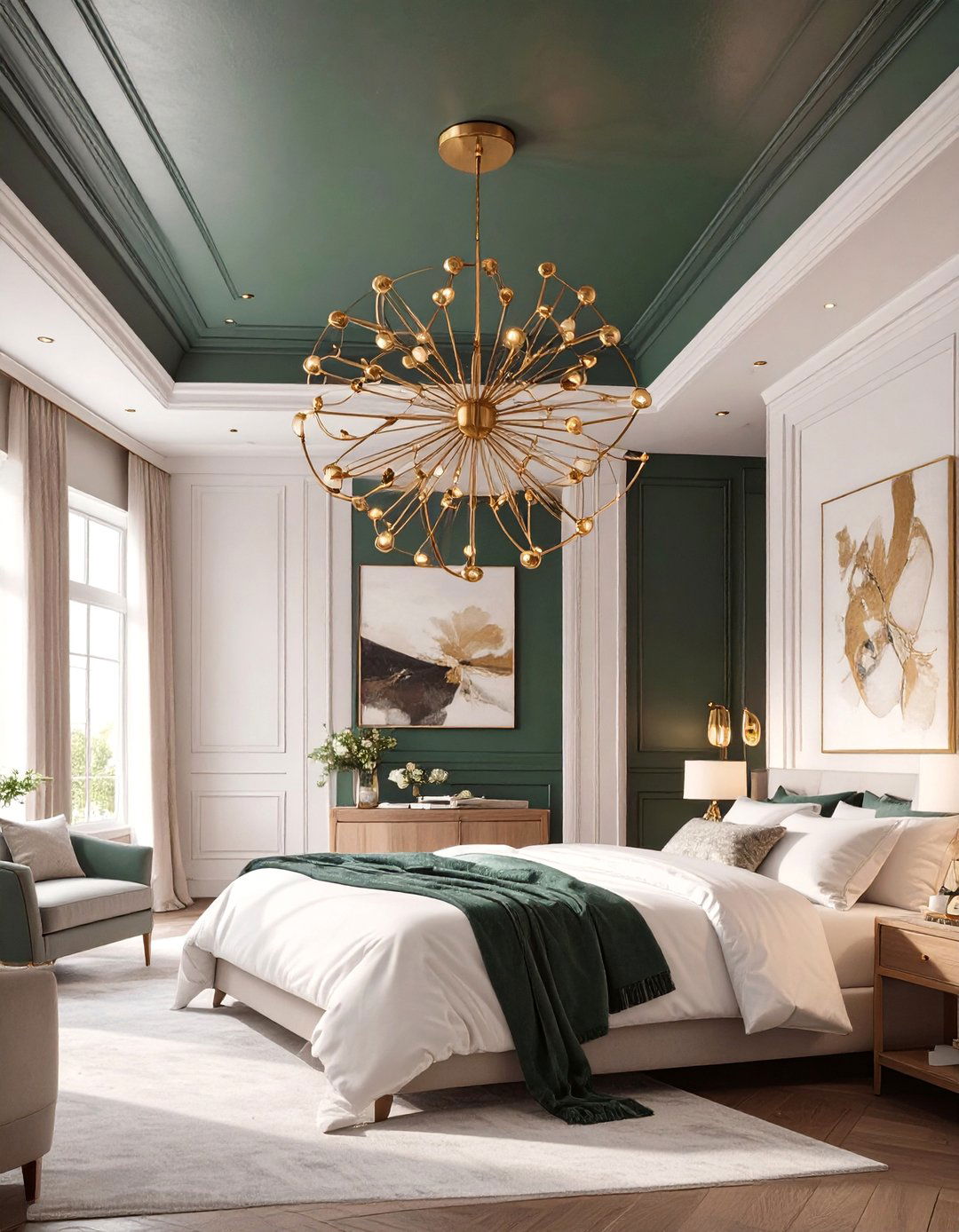 The Dark Green Bedroom with a Statement Ceiling - 30 dark green bedroom ideas
