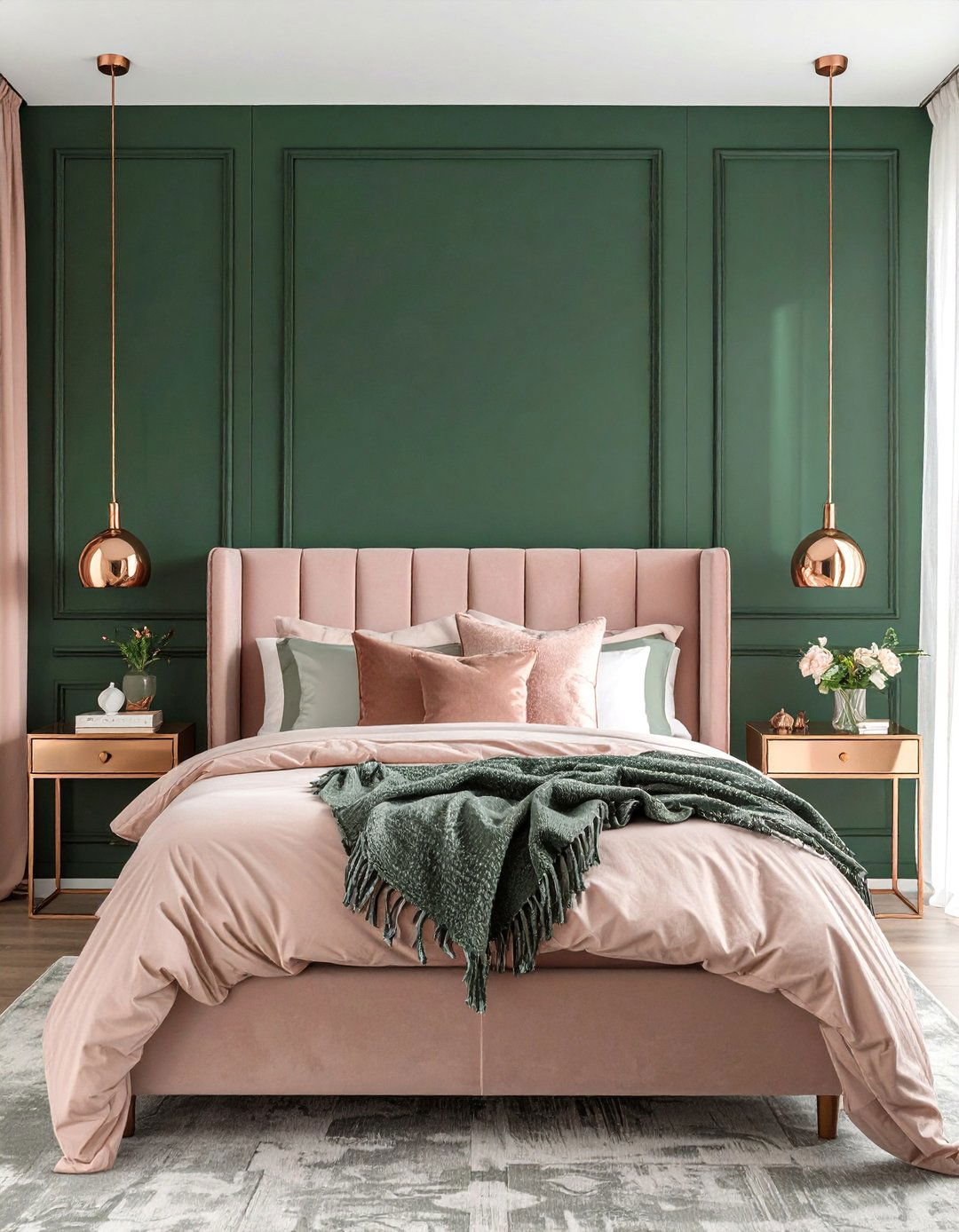 The Dark Green and Blush Pink Bedroom - 30 dark green bedroom ideas