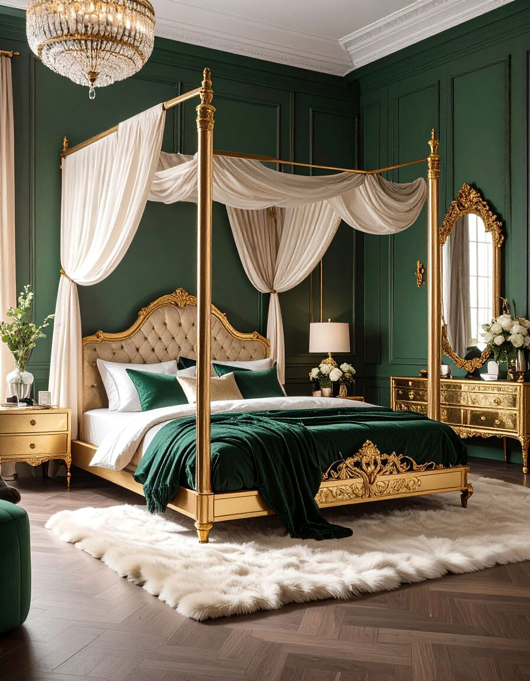 The Dark Green and Gold Glamour Bedroom - 30 dark green bedroom ideas