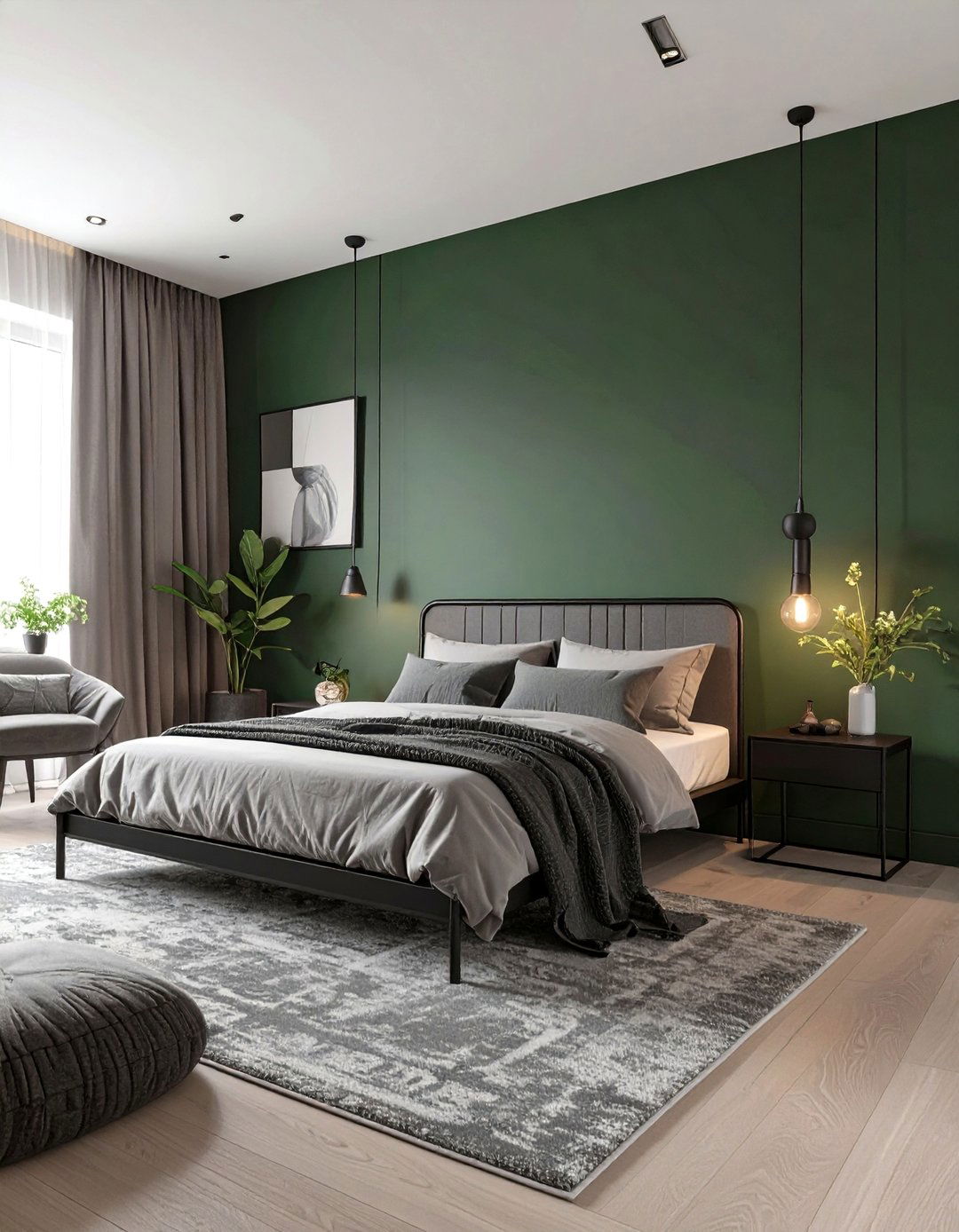 The Dark Green and Gray Minimalist Bedroom - 30 dark green bedroom ideas