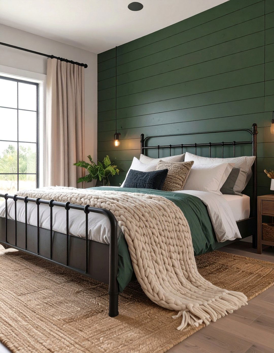 The Dark Green and White Farmhouse Bedroom - 30 dark green bedroom ideas