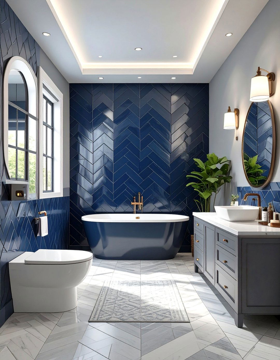 The Dark Herringbone Tile Bathroom - 30 moody bathroom ideas