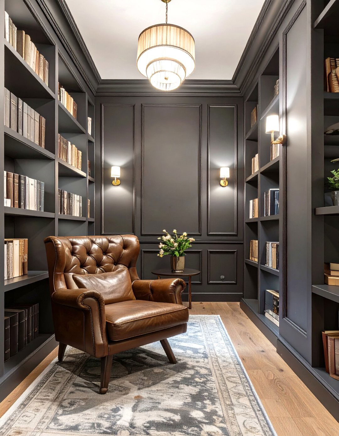 The Dark and Moody Library - 30 narrow living room ideas