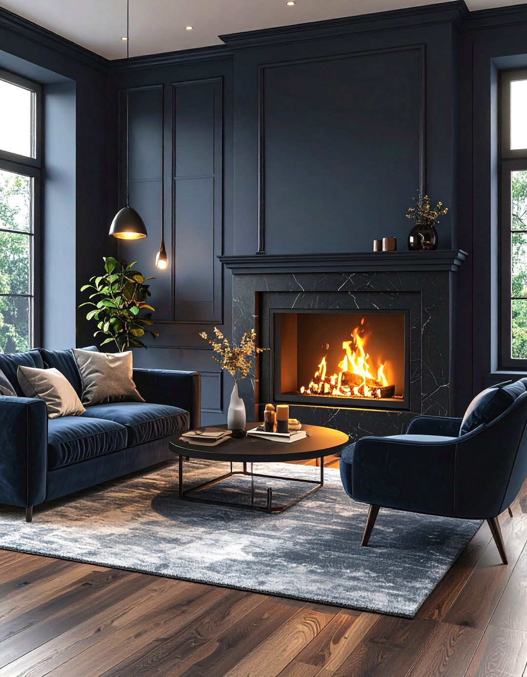 The Dark and Moody Living Room Corner Fireplace - 30 living room corner fireplace ideas