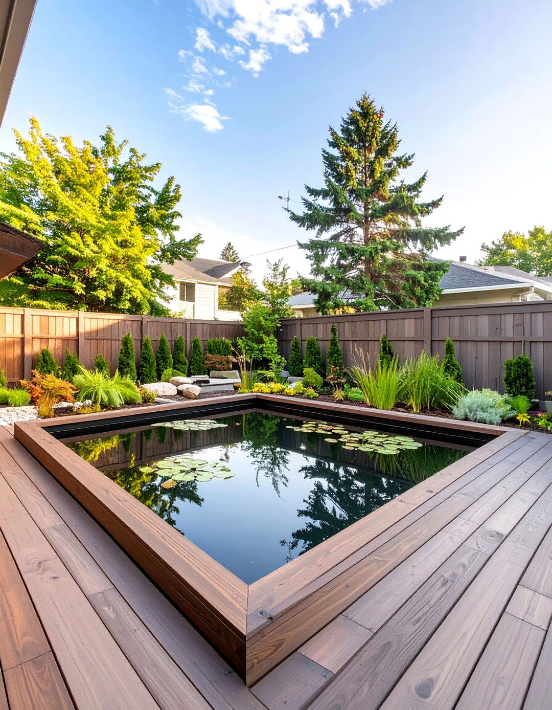 The Deck Integrated Pond - 30 backyard pond ideas