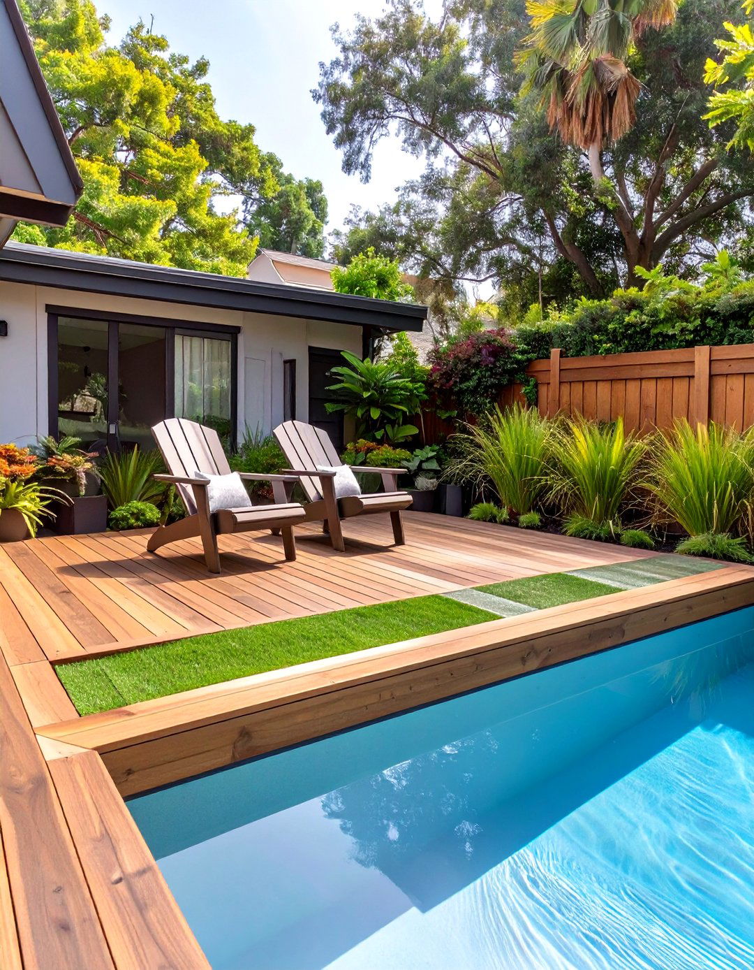 The Deck and Artificial Turf Combination - 30 above ground pool deck ideas on a budget