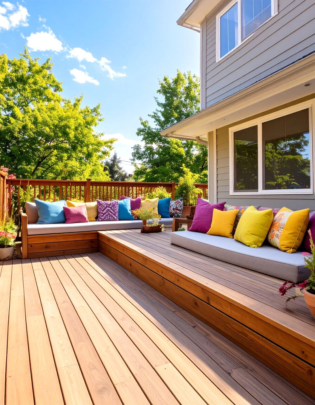 The Deck with Built In Seating - 30 backyard 2 level deck designs