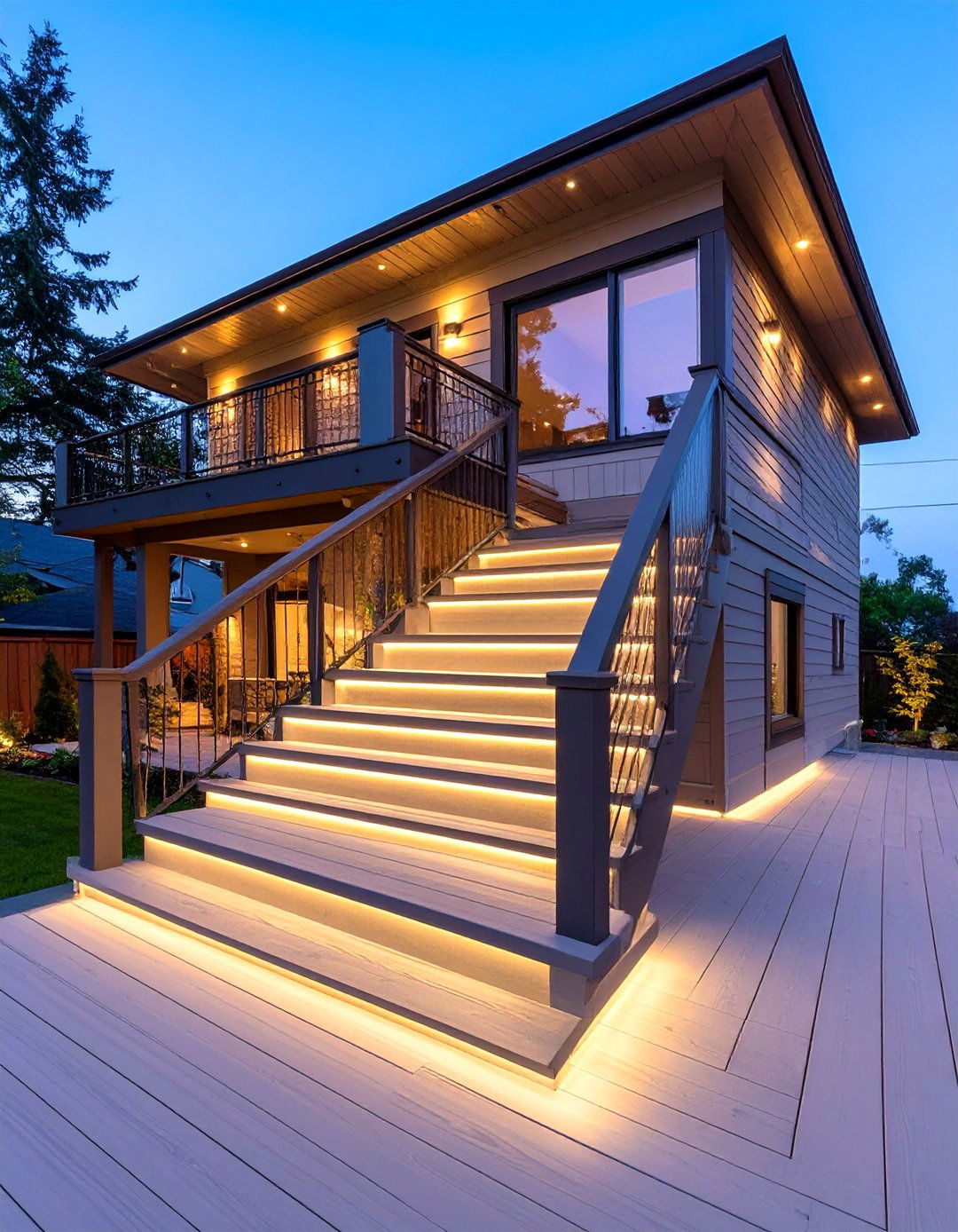 The Deck with Integrated Lighting - 30 backyard 2 level deck designs