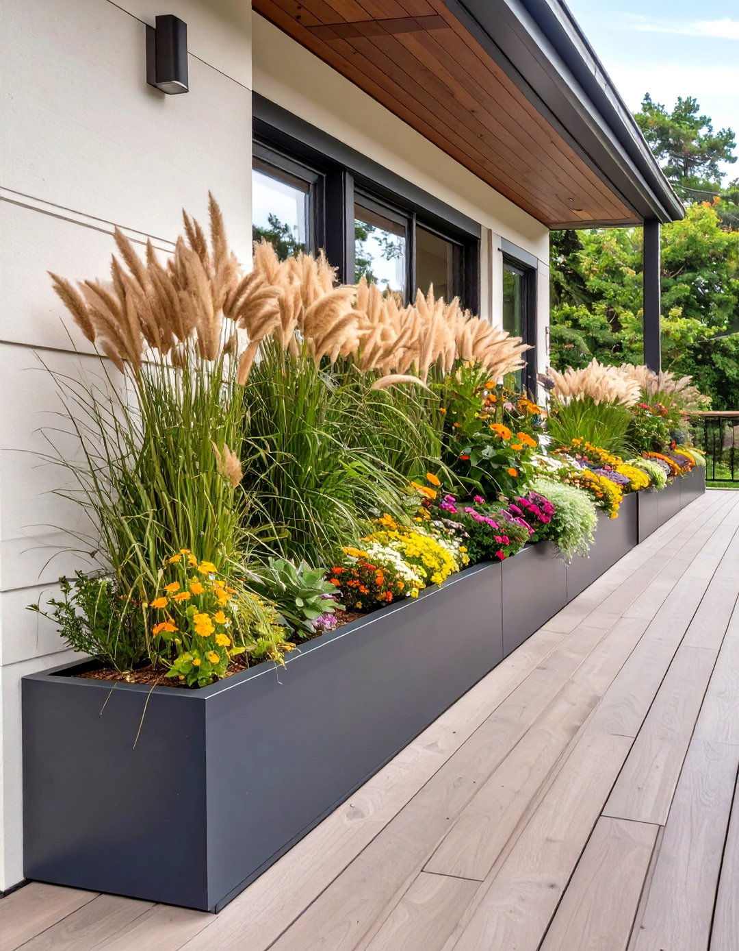The Deck with Integrated Planters - 30 covered deck ideas
