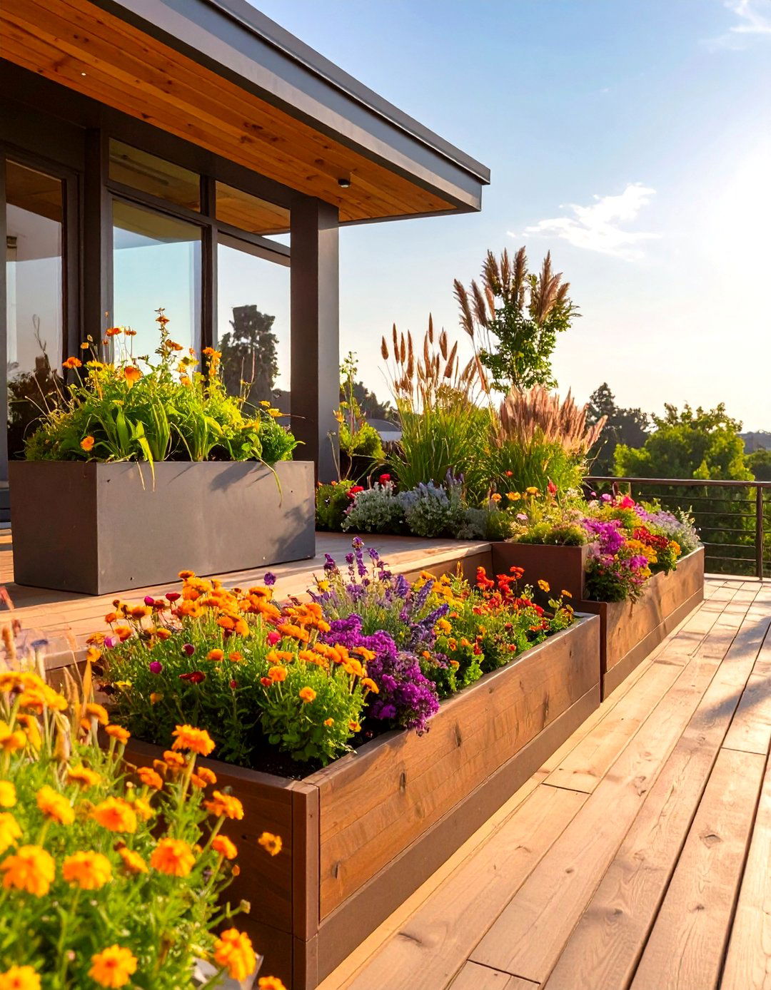 The Deck with Integrated Planters and Greenery - 30 elevated deck ideas