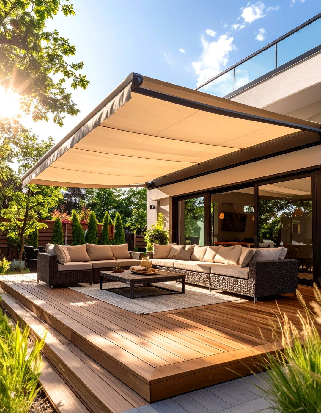 The Deck with Retractable Awning - 30 covered deck ideas