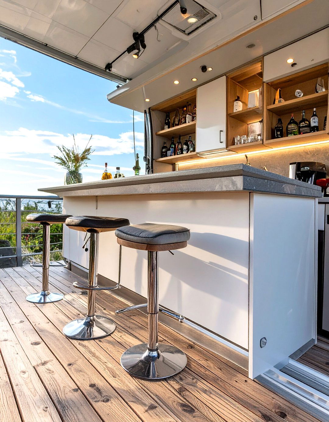 The Deck with a Built In Bar Counter - 30 diy camper deck ideas
