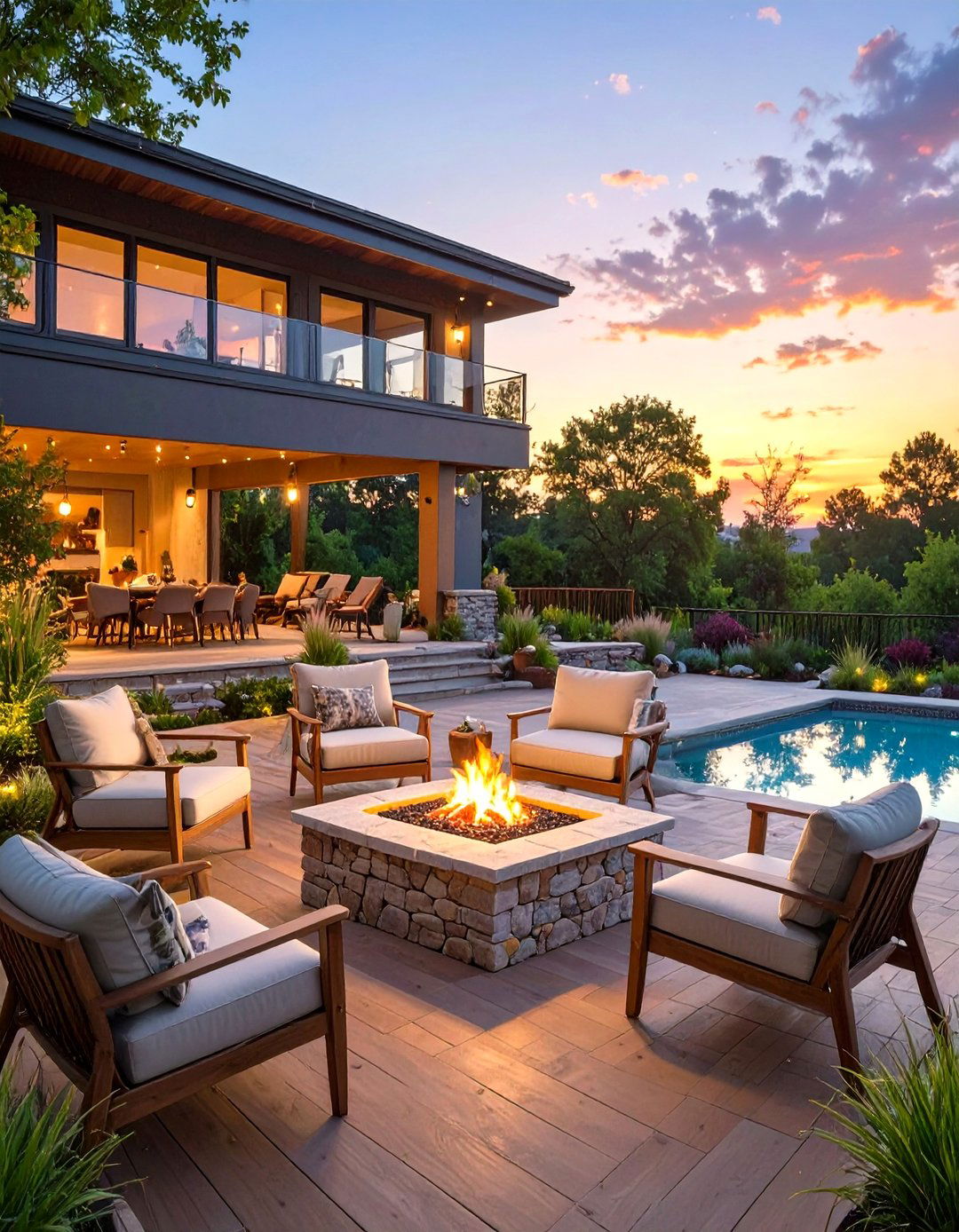 The Deck with a Built In Fire Pit - 30 deck ideas for above ground pools