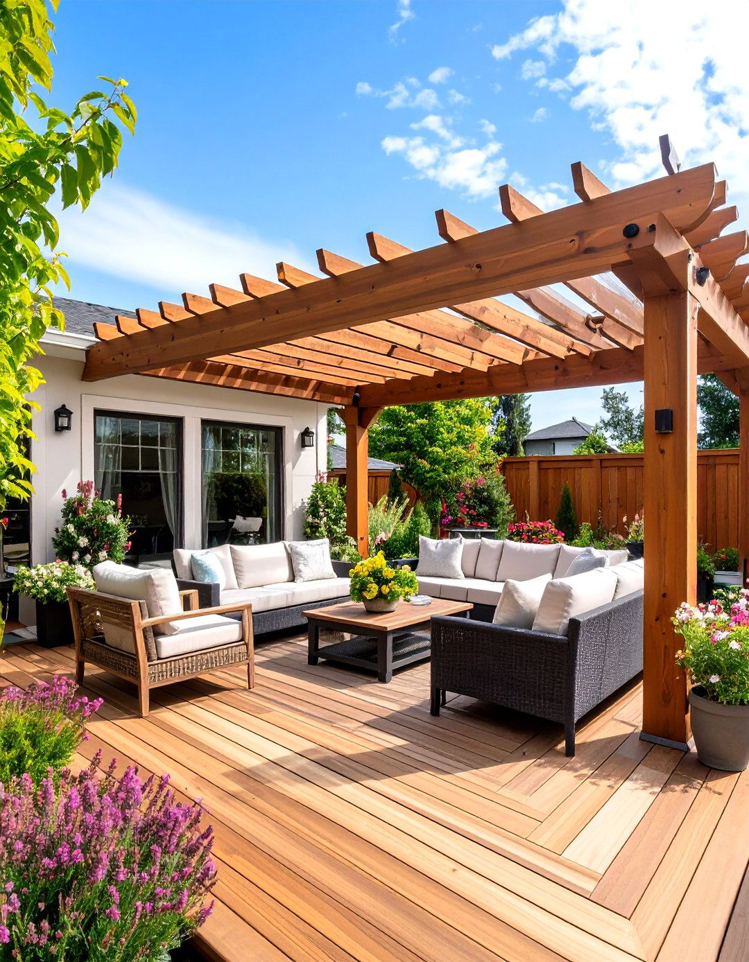 The Deck with a Covered Pergola - 30 ground level deck ideas