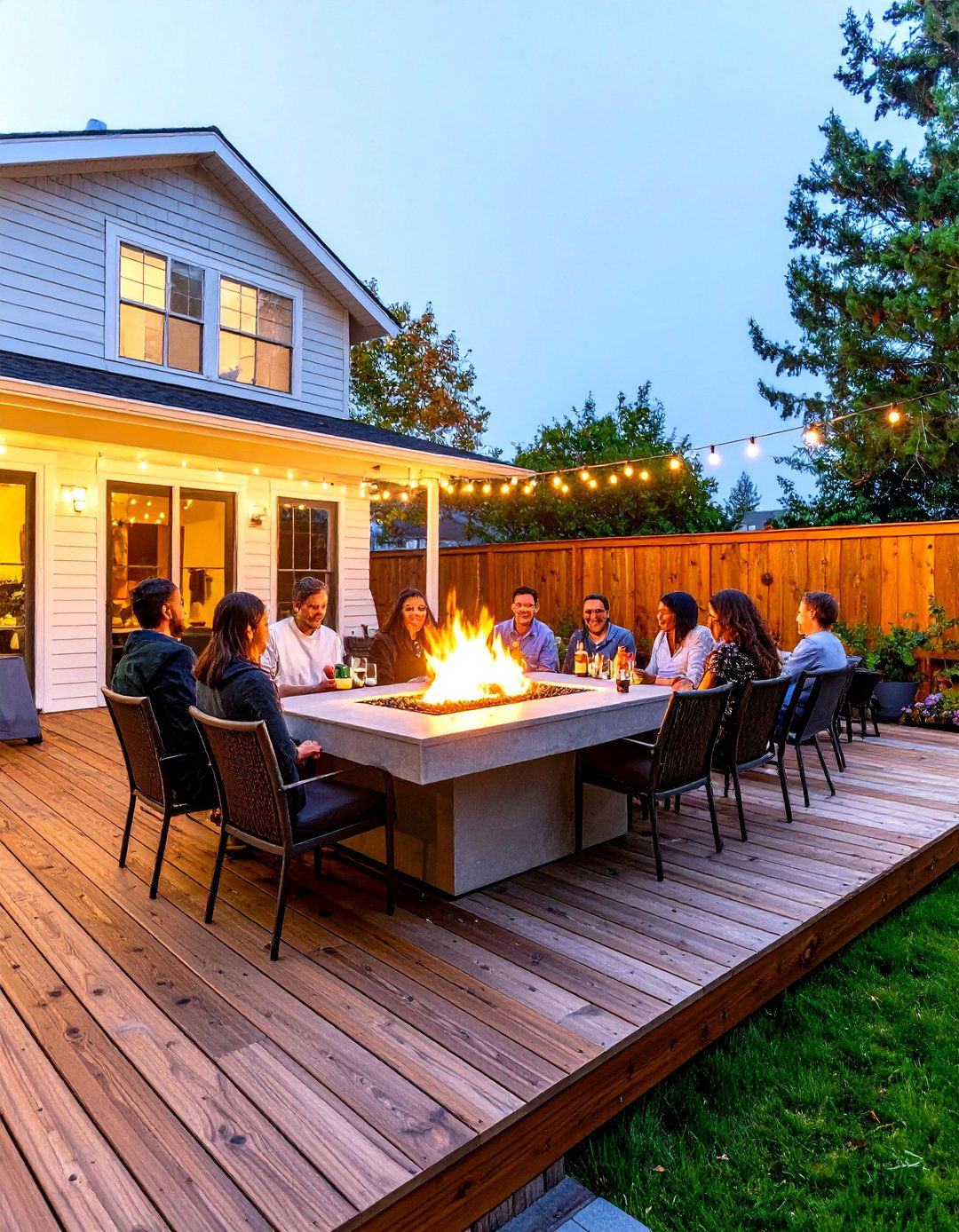 The Deck with a Fire Pit Table - 30 ground level deck ideas