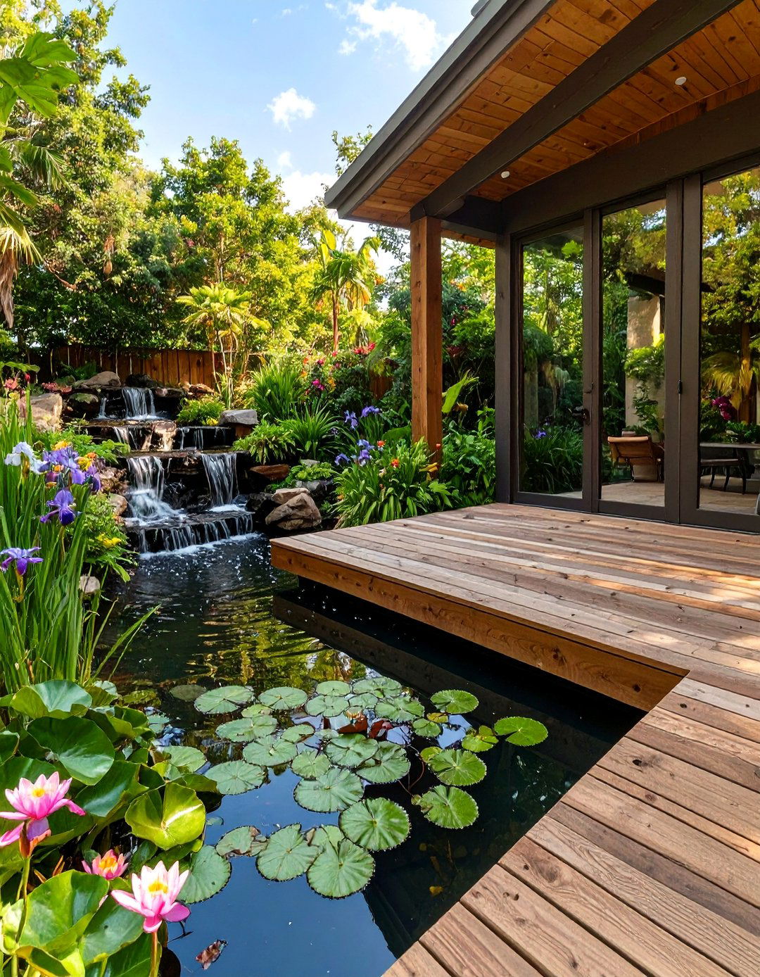 The Deck with a Water Feature Focus - 30 deck landscaping ideas