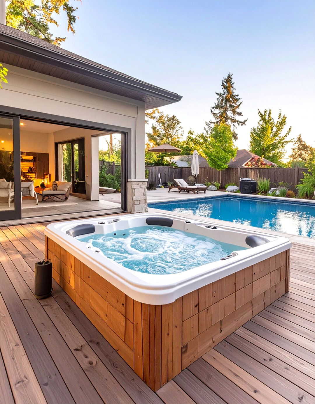 The Deck with an Integrated Hot Tub - 30 deck ideas for above ground pools