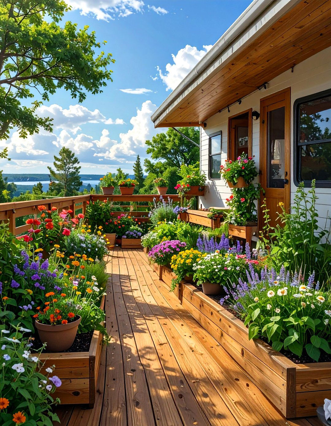 The Deck with an Integrated Planter Box - 30 diy camper deck ideas
