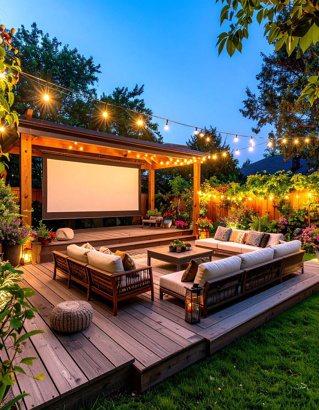 The Deck with an Outdoor Movie Theater - 30 ground level deck ideas