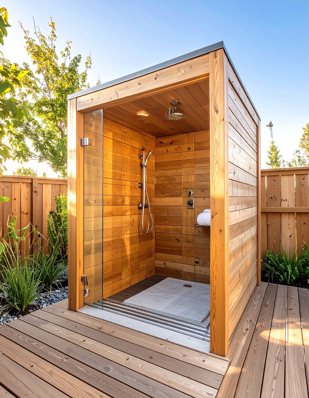 The Deck with an Outdoor Shower - 30 deck ideas for above ground pools