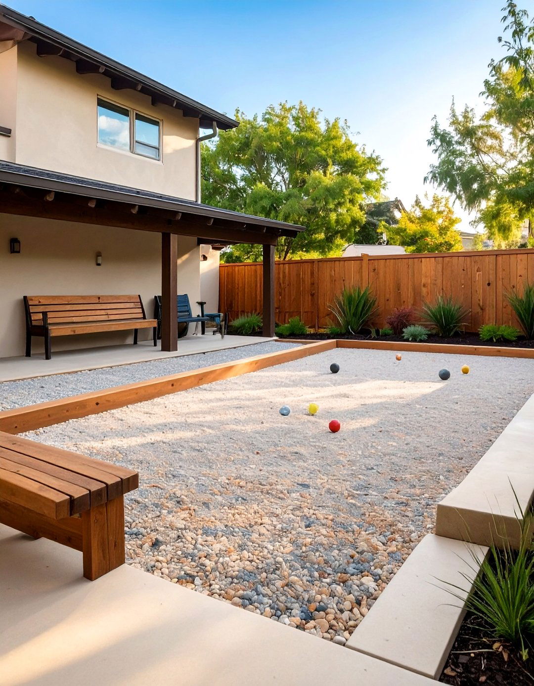 The Decomposed Granite Game Court - 30 backyard patio ideas on a budget