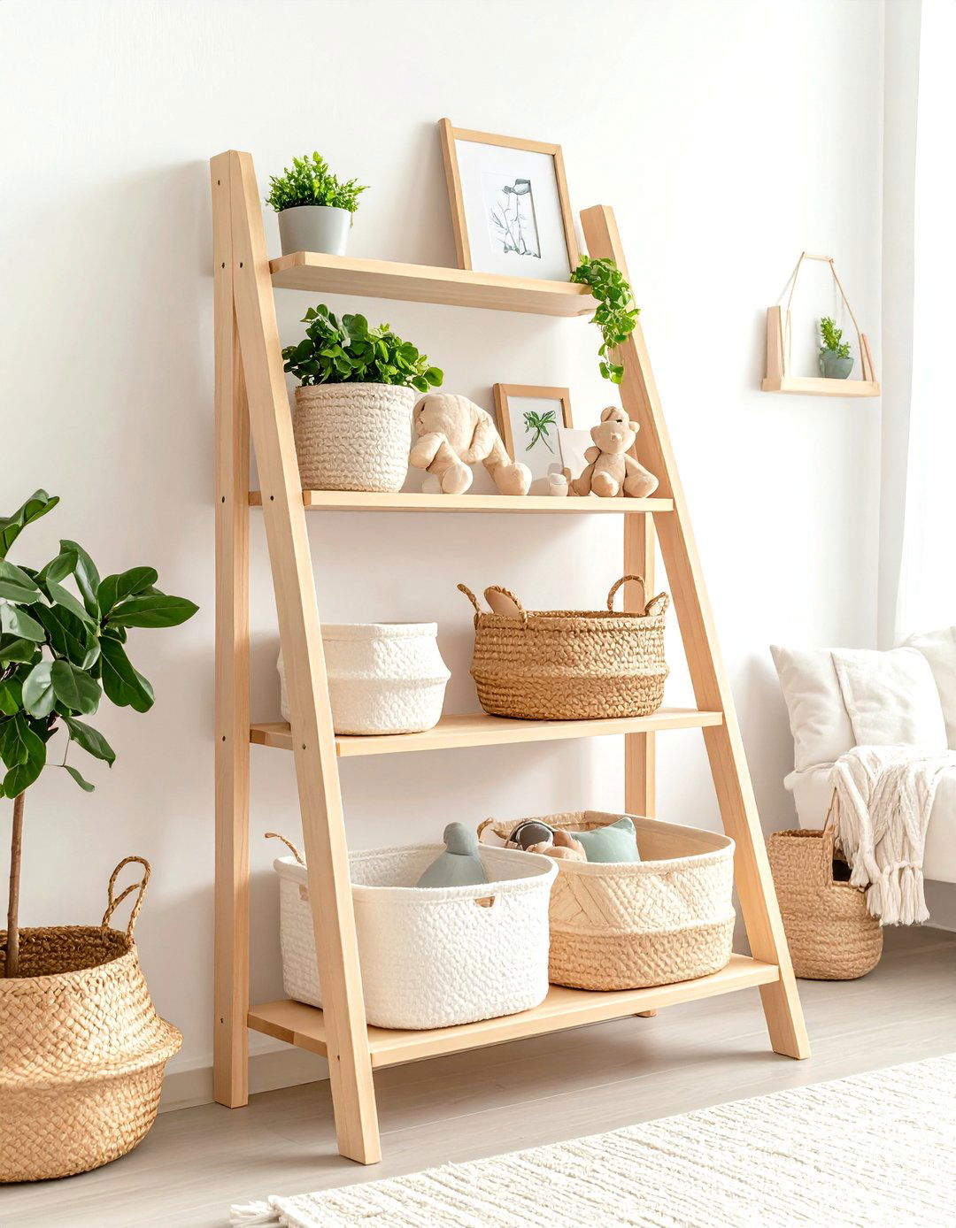 The Decorative Ladder Shelf - 30 living room toy storage ideas