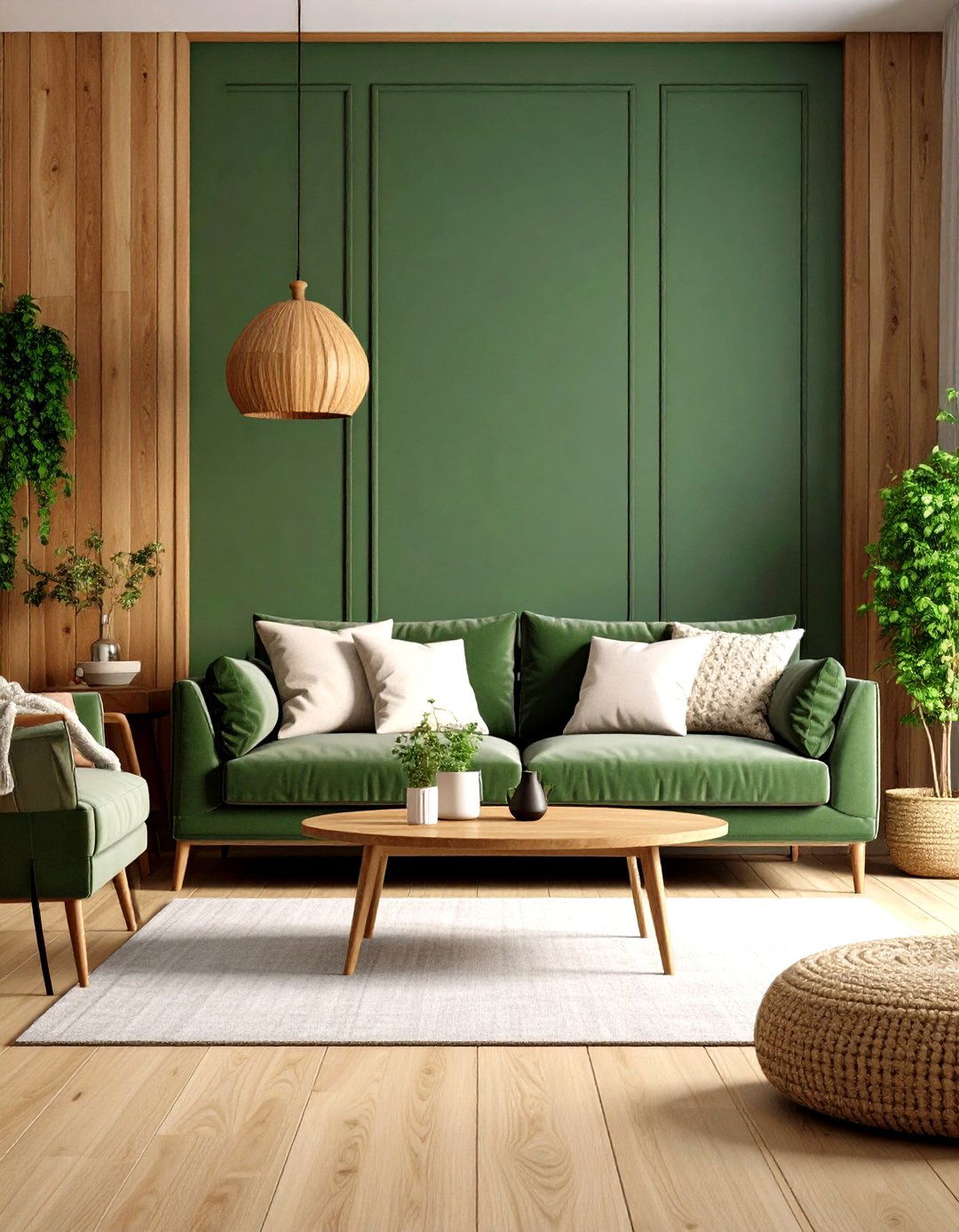 The Deep Green and Wood Living Room - 30 living room fall decor ideas