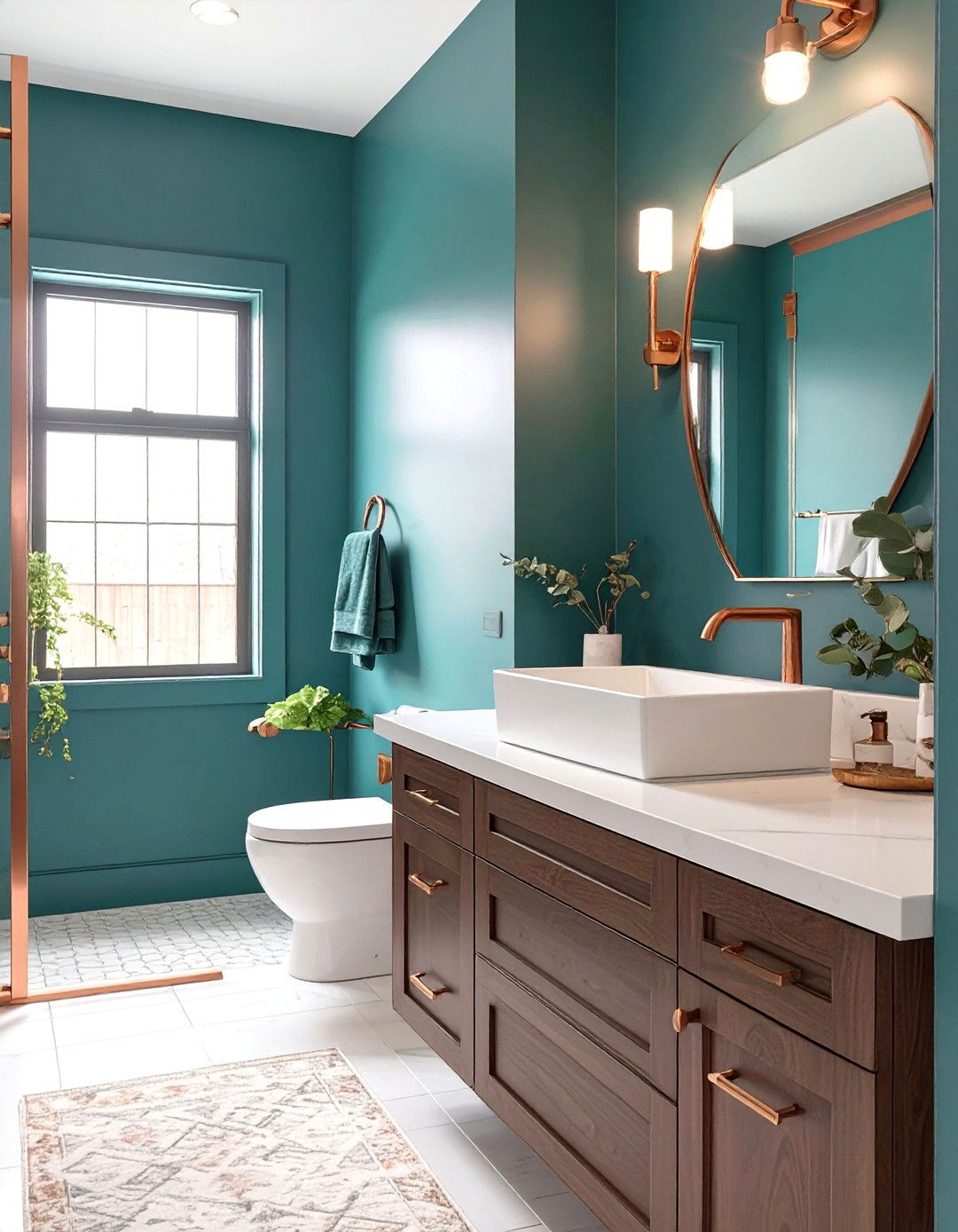 The Deep Teal and Copper Bathroom - 30 colorful bathroom ideas