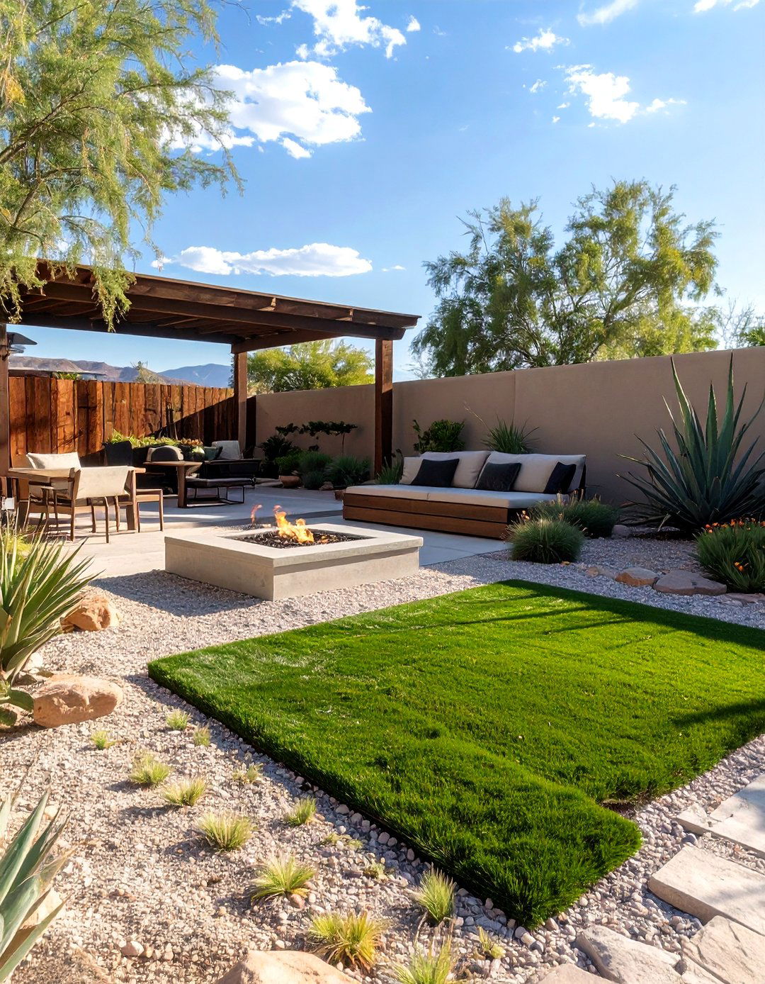 The Desert Landscape with Turf Patches - 30 backyard turf ideas