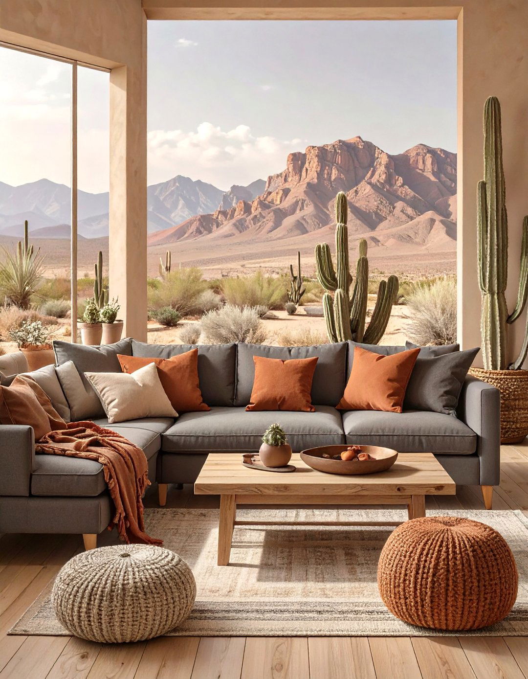 The Desert Modern Living Room - 30 dark gray couch living room ideas