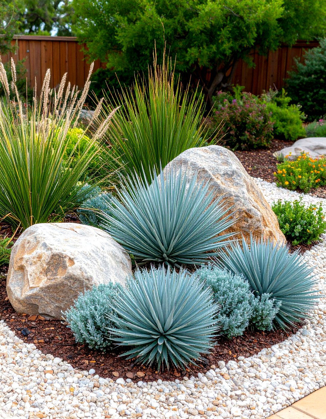The Desert Spoon and Boulder Grouping - 30 inexpensive desert landscaping ideas