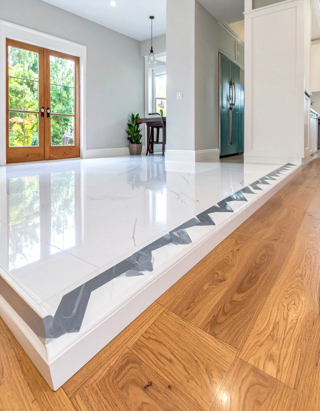 The Diamond Tile Pattern Edge - 30 kitchen tile to wood floor transition ideas