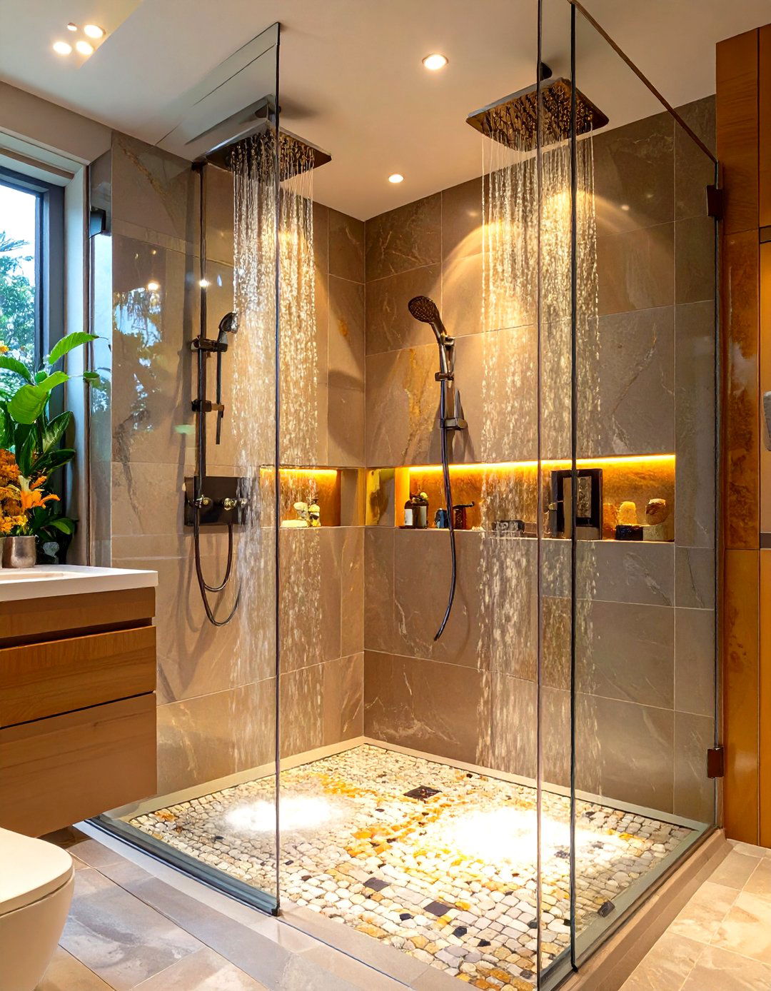 The Double Shower Head Walk in Shower - 30 master bathroom walk in shower ideas