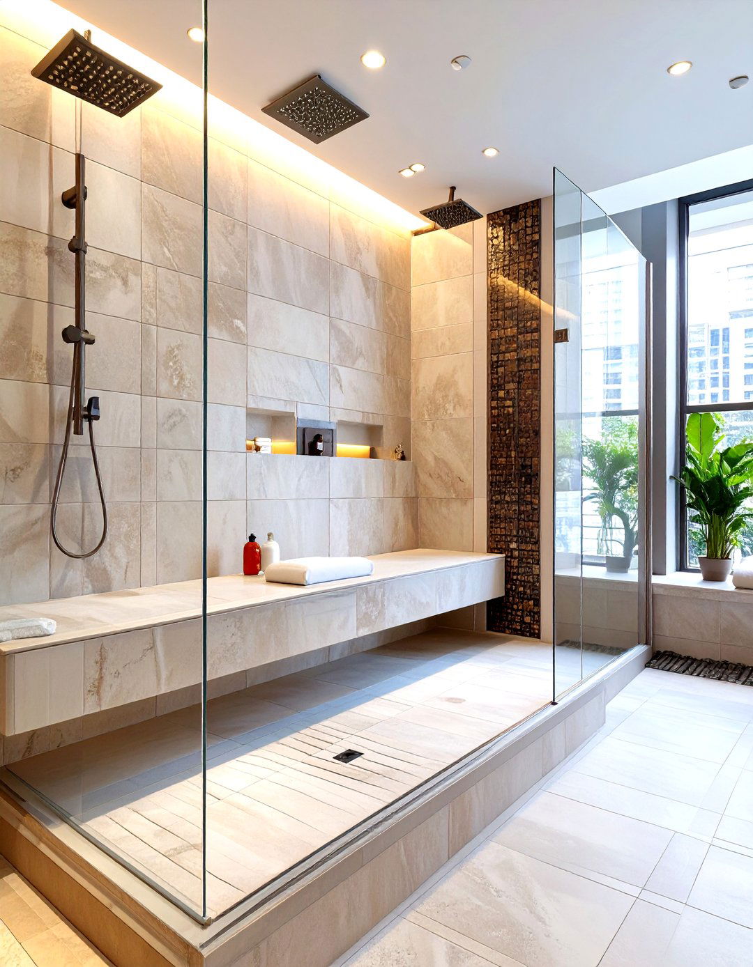 The Double Shower for Two - 30 doorless walk-in shower ideas